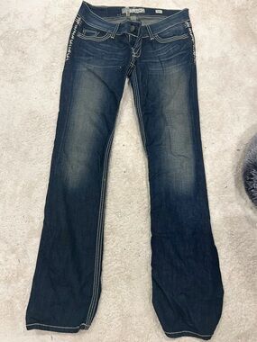 BKE Women's Dark Blue Flare Jeans with Contrast Stitching